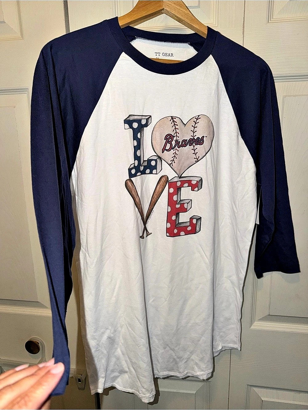 Tiny Turnip Braves Baseball Graphic Raglan in White & Blue Size Medium